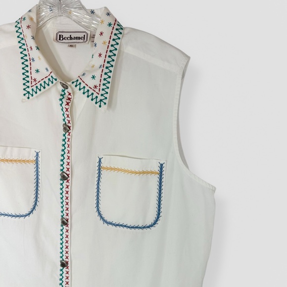 VTG Bechamel White Embroidered Button Up Vest with Silver Heart Buttons Size XL - Picture 2 of 8